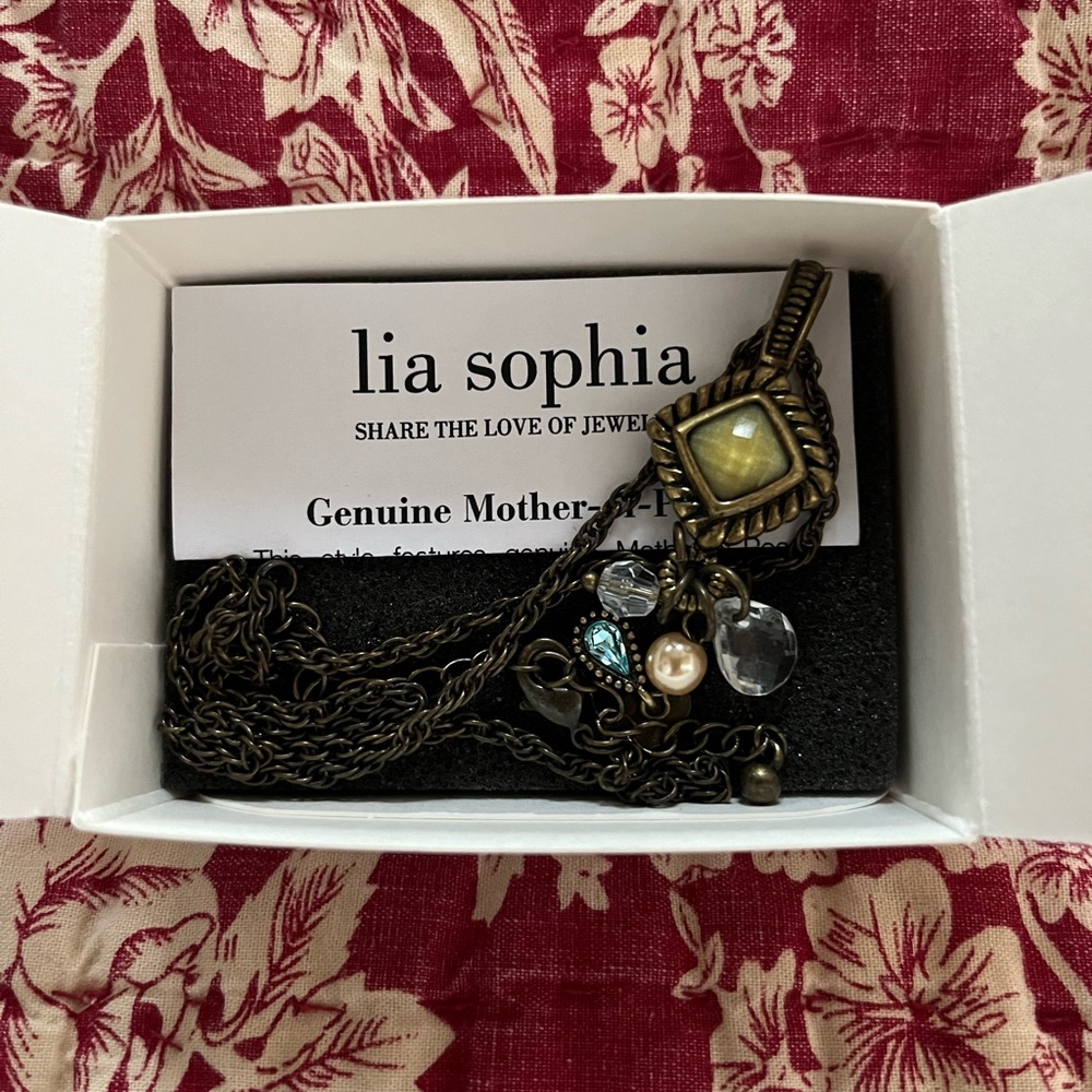 Lia Sophia Antique Brass, Multi stone Necklace, in original box